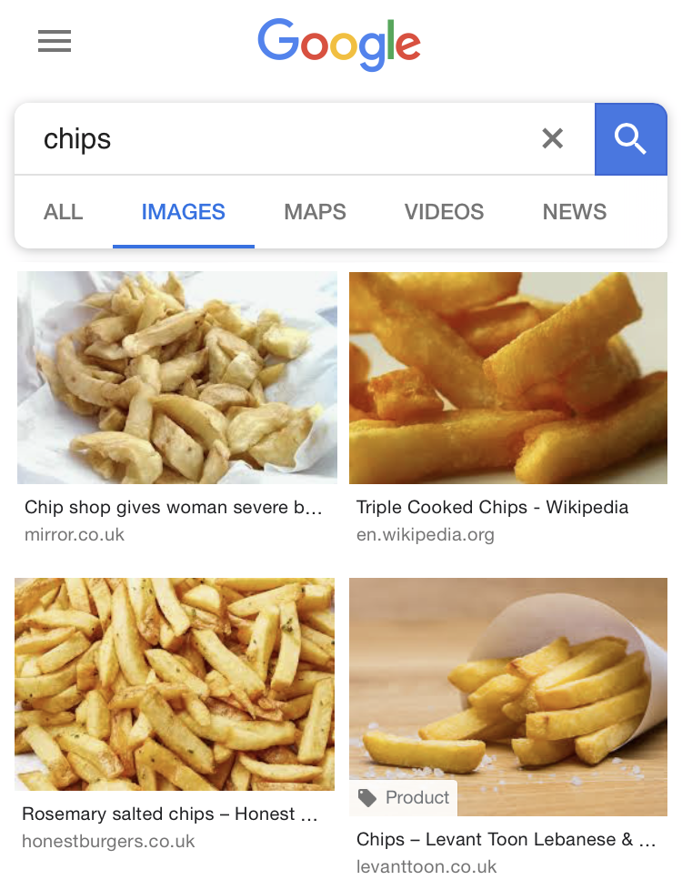 Google-UK-Suchergebnis für 'Chips'