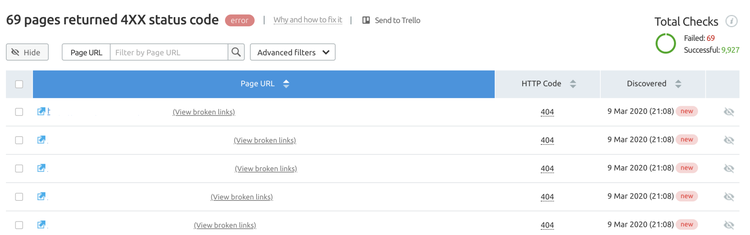 site audit 404 list