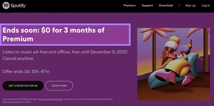 Spotify-Angebot neben farbenfroher abstrakter Illustration