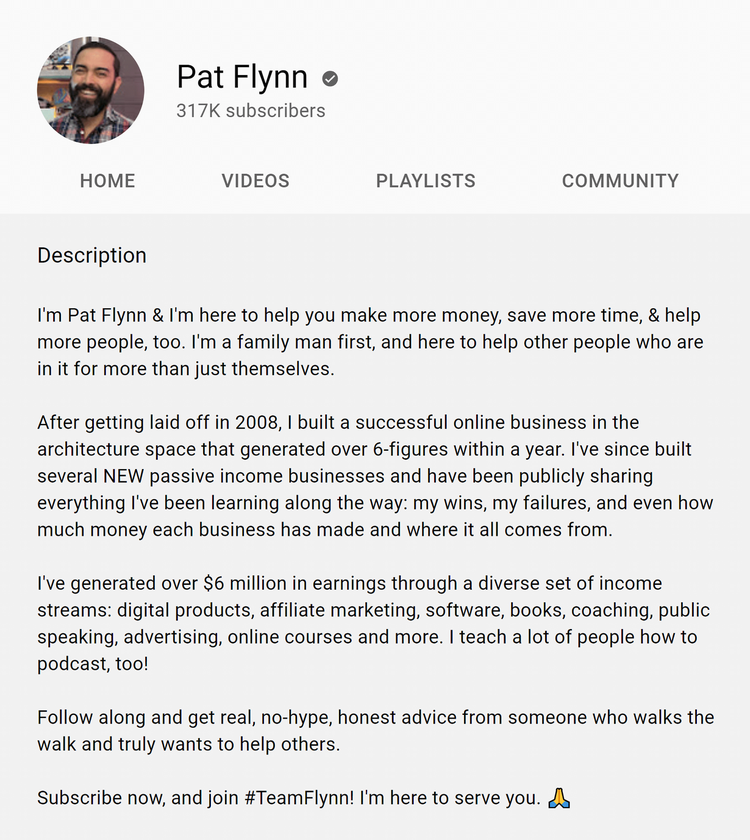 Ausführliche Kanal-Beschreibung von Pat Flynn
