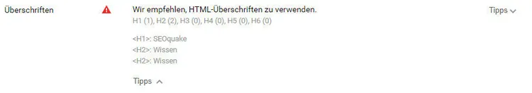 SEO Writing Assistant recommending HTML heading tags