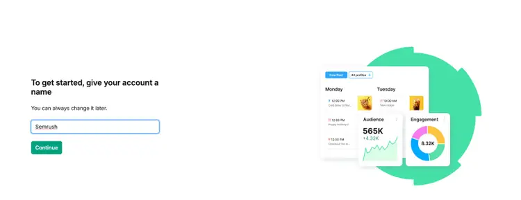 Semrush Projekt-Setup mit Kontonamen Eingabefeld und Anleitung zur Erstellung