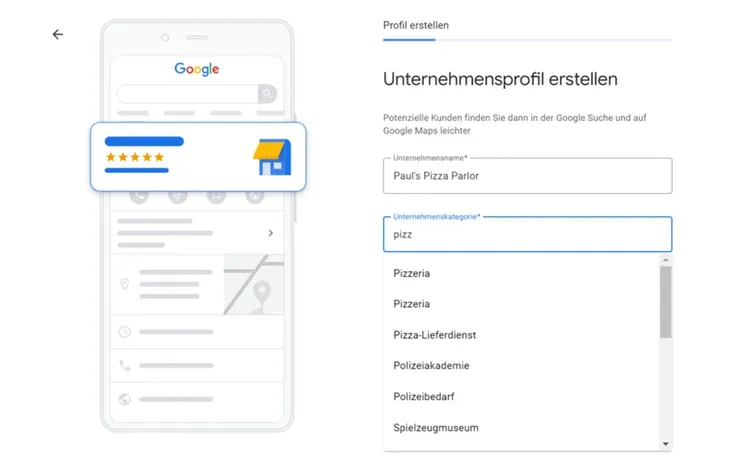 Unternehmenskategorie auswählen