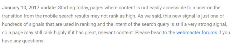 different content on desktop and mobile warning Google