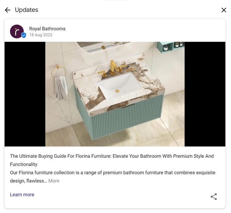 Royal Bathrooms' GBP-Beitrag verwendet ein professionelles Foto