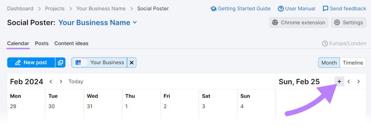 Registerkarte „Kalender“ im Social Poster