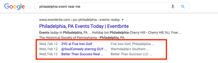 Google-Suchergebnisse für Events mit Schema-Markup