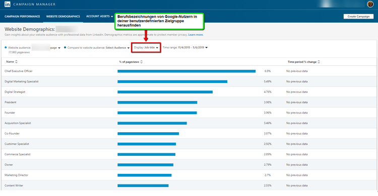 LinkedIn Campaign Manager Website Demographics Bar-Chart