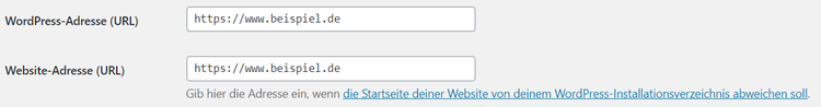 Domain festlegen in Wordpress