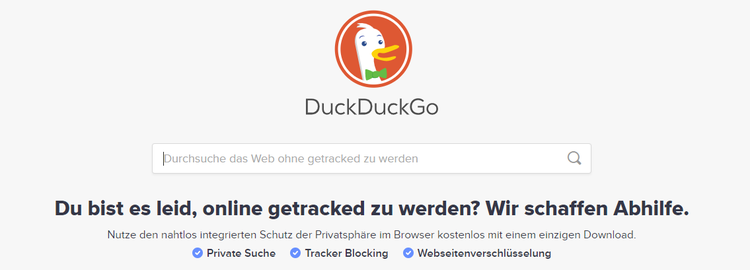 DuckDuckGo Suchmaschine mit deutschem Interface und Privacy-Info