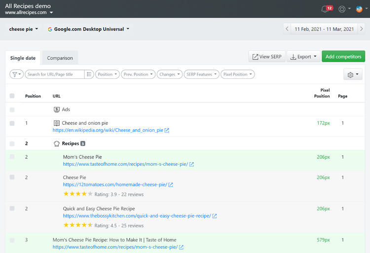 Screenshot: Advanced Web Ranking