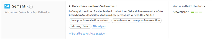 Screenshot: Semantik im On Page SEO Checker
