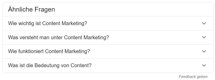 Google schlägt ähnliche Fragen vor