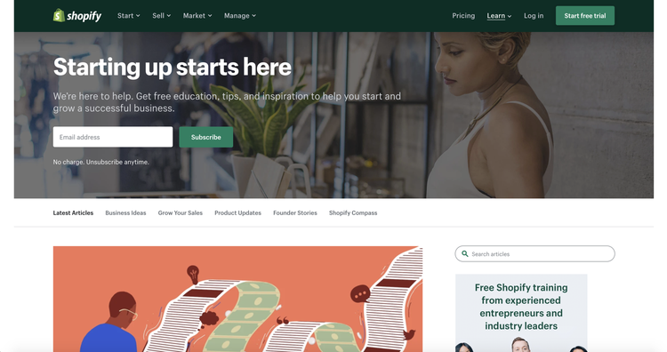 Screenshot Shopify Blog