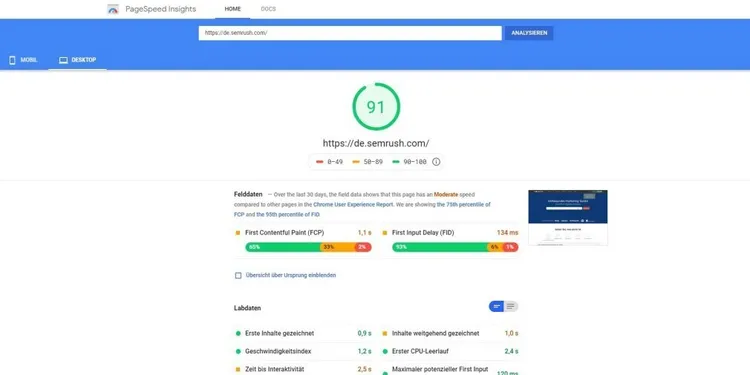 PageSpeed Insights: Desktop