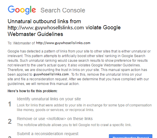 Google Search Console: Warnung vor unnatürlichen Links von guywhoselislinks.com