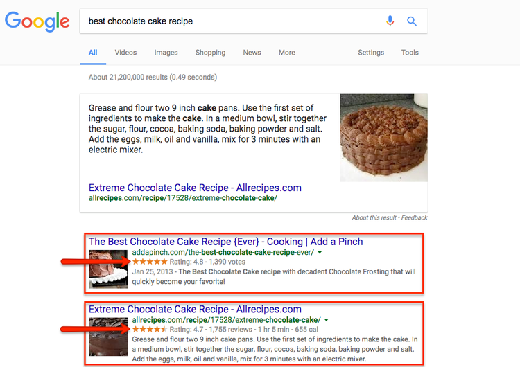 Google-Suchergebnisse für Schokoladenkuchen-Rezepte