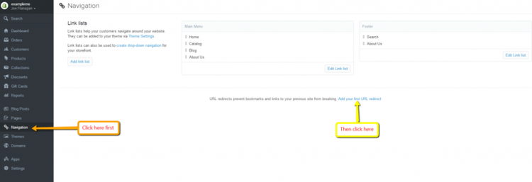 setting 301 redirects in Shopify