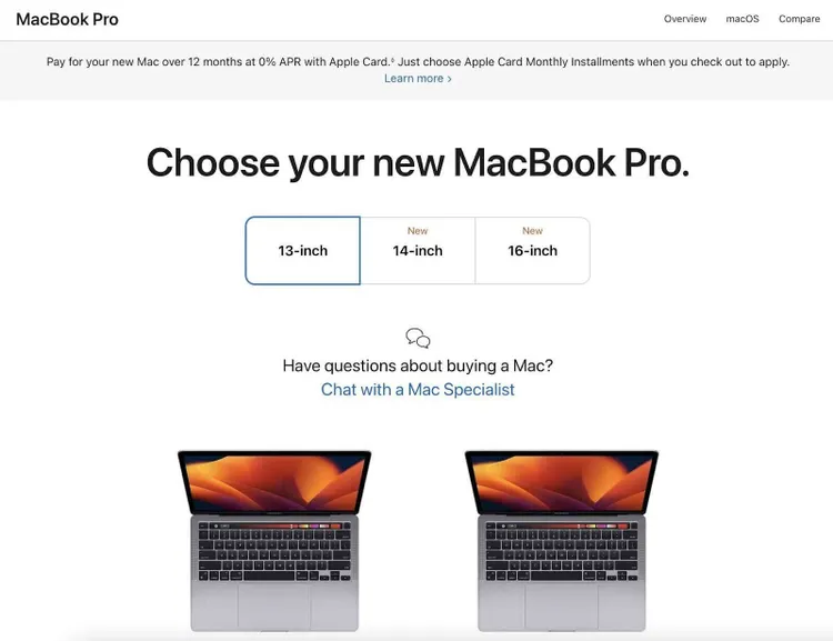 wähle deine neue macbook pro Seite