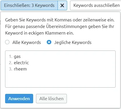 Keywords einschließen mit Semrush Keyword Magic Tool