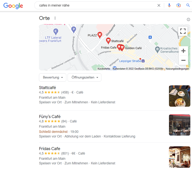 Screenshot: Local Pack in Suchergebnis
