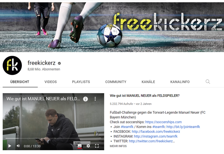 Screenshot: YouTube-Kanal freekickerz