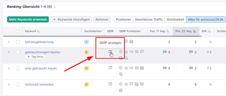 Screenshot: SERP anzeigen