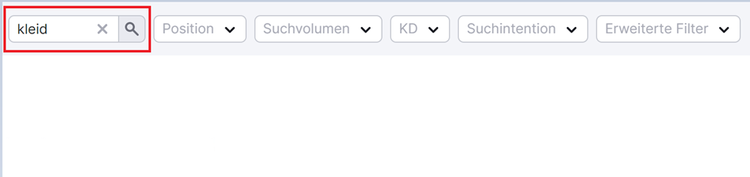 Suchfilter mit Feld für Keyword und Dropdowns für Position, Suchvolumen, KD