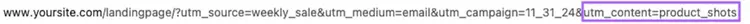 UTM-Inhaltsparameter „utm_content=product_shots“, hervorgehoben am Ende einer URL