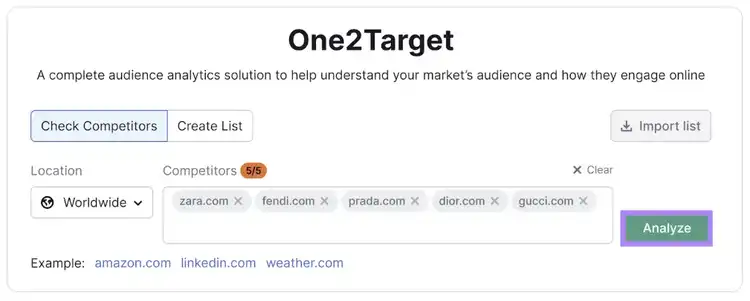 One2Target Zielgruppenanalyse-Tool mit Wettbewerber-Domains