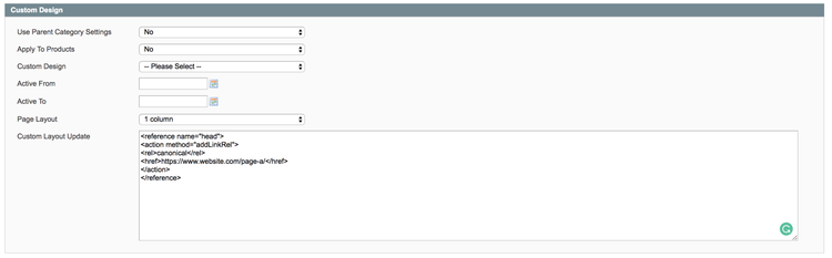 Canonical URLs unter Custom Design in Magento