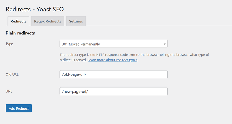 Weiterleitungsseite in Yoast SEO