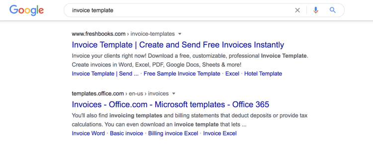Screenshot: Google-Abfrage invoice template