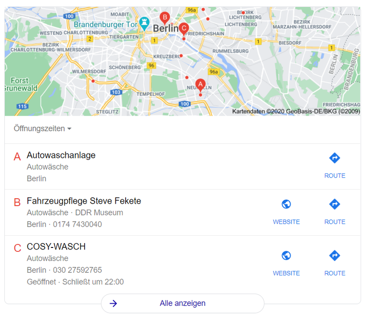 Lokale Suchergebnisse bei Google