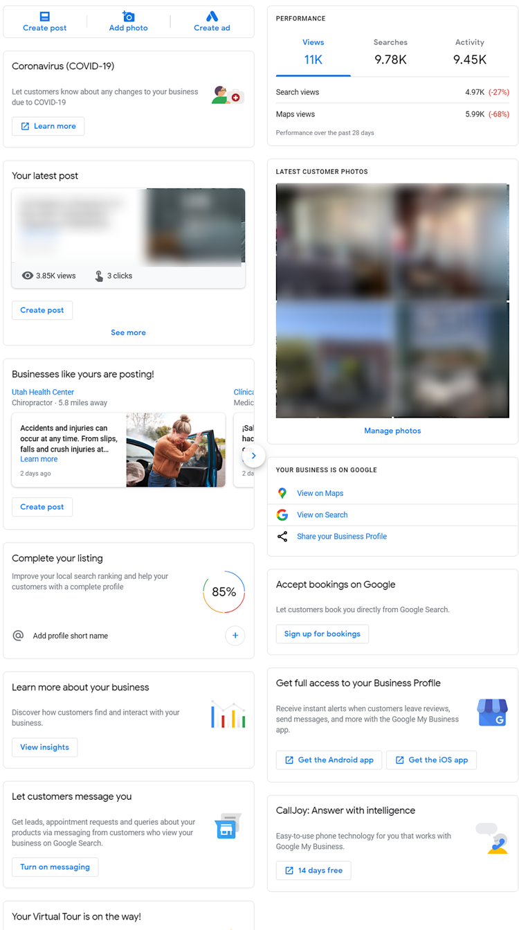 Google Business Profile Dashboard mit Performance-Metriken
