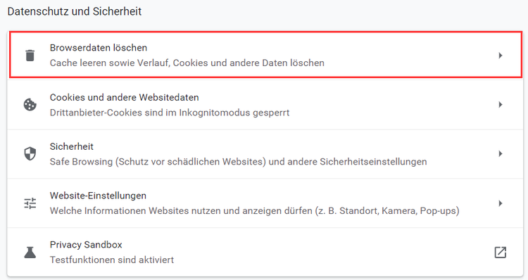 Browserdaten löschen in Chrome