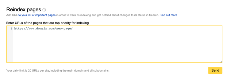 Yandex Seiten neu indexieren lassen