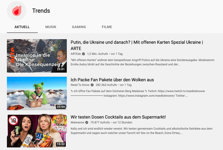 YouTube Trends Beispiel
