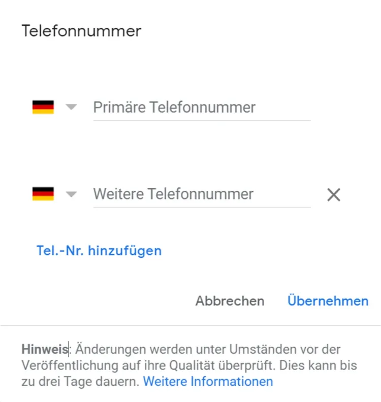 Primäre und weitere Telefonnummern hinzufügen