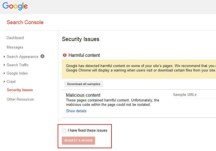 Google Search Console: Security Issues mit Harmful und Malicious Content