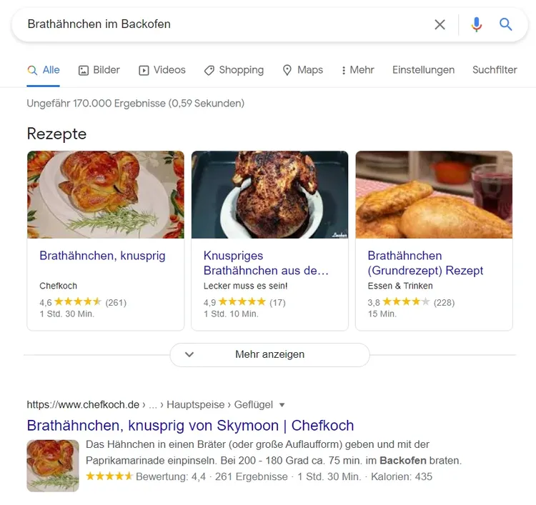 Google-Suchergebnisse für Brathähnchen mit Rezept-Bildern