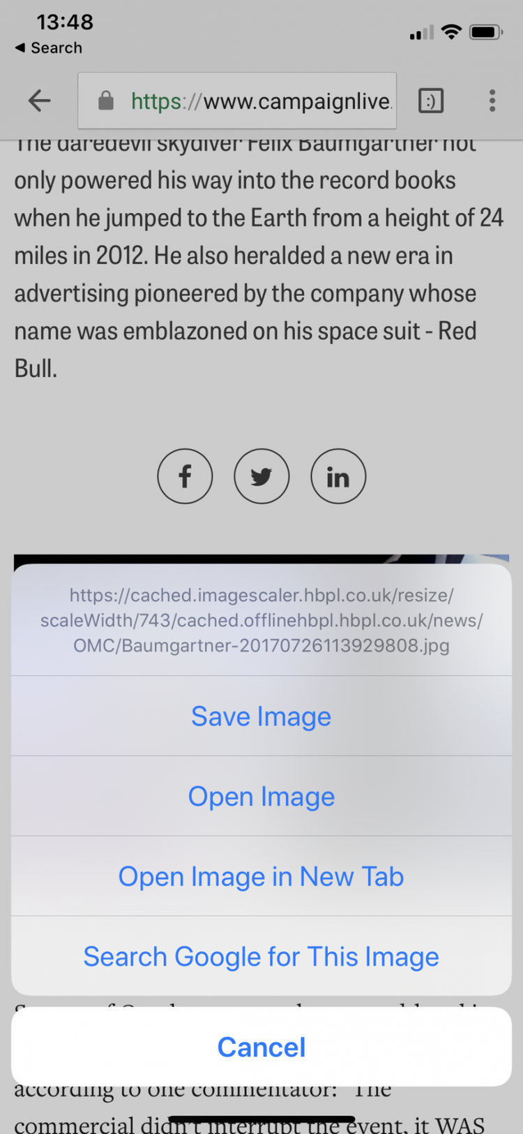 Screenshot: Chrome auf iOS