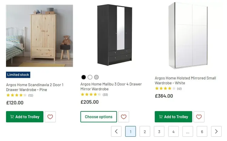 Screenshot Argos: Pagination