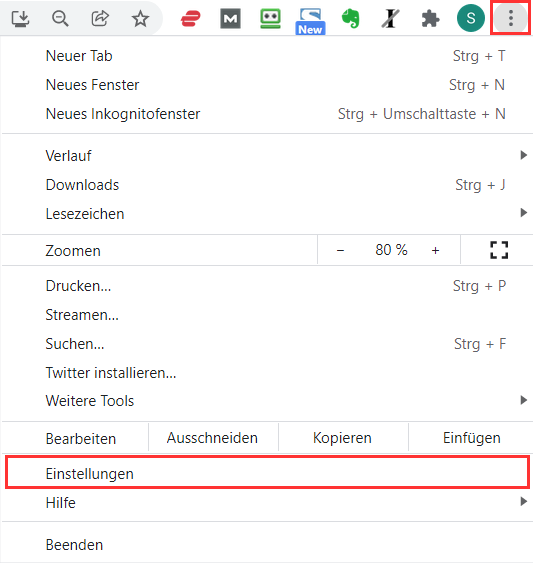 Chrome Browser Einstellungen Menü für zu viele Redirects
