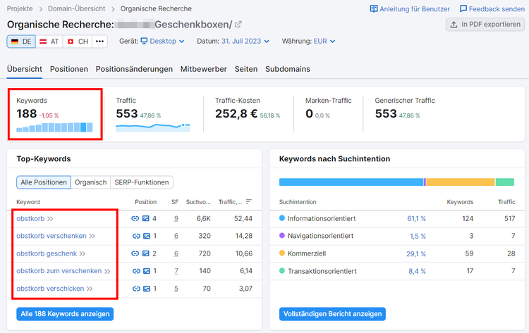 Beispiel-Seite in Organische Recherche
