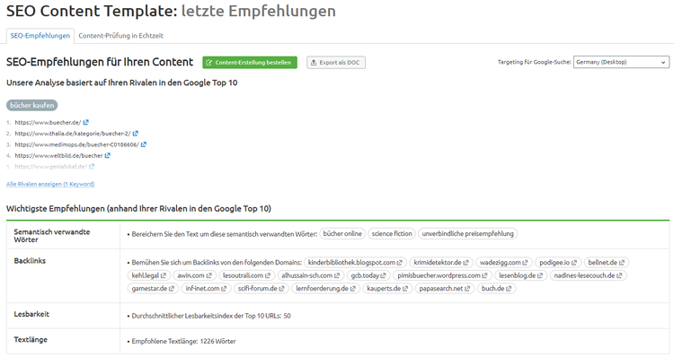Screenshot: SEO Content Template
