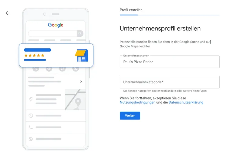 Unternehmensnamen eintragen