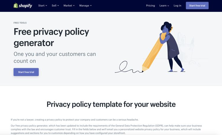 Screenshot: Shopify Privacy Policy Generator