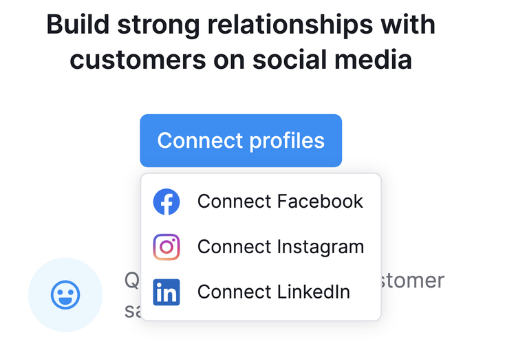 Dropdown-Menü „Facebook verbinden“, „Instagram verbinden“ und „LinkedIn verbinden“