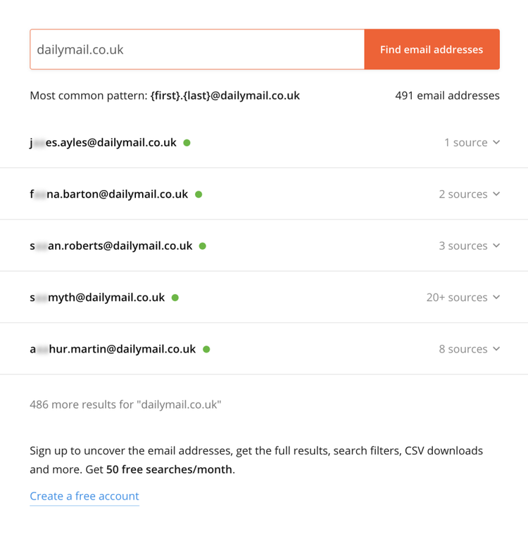 Hunter.io find email